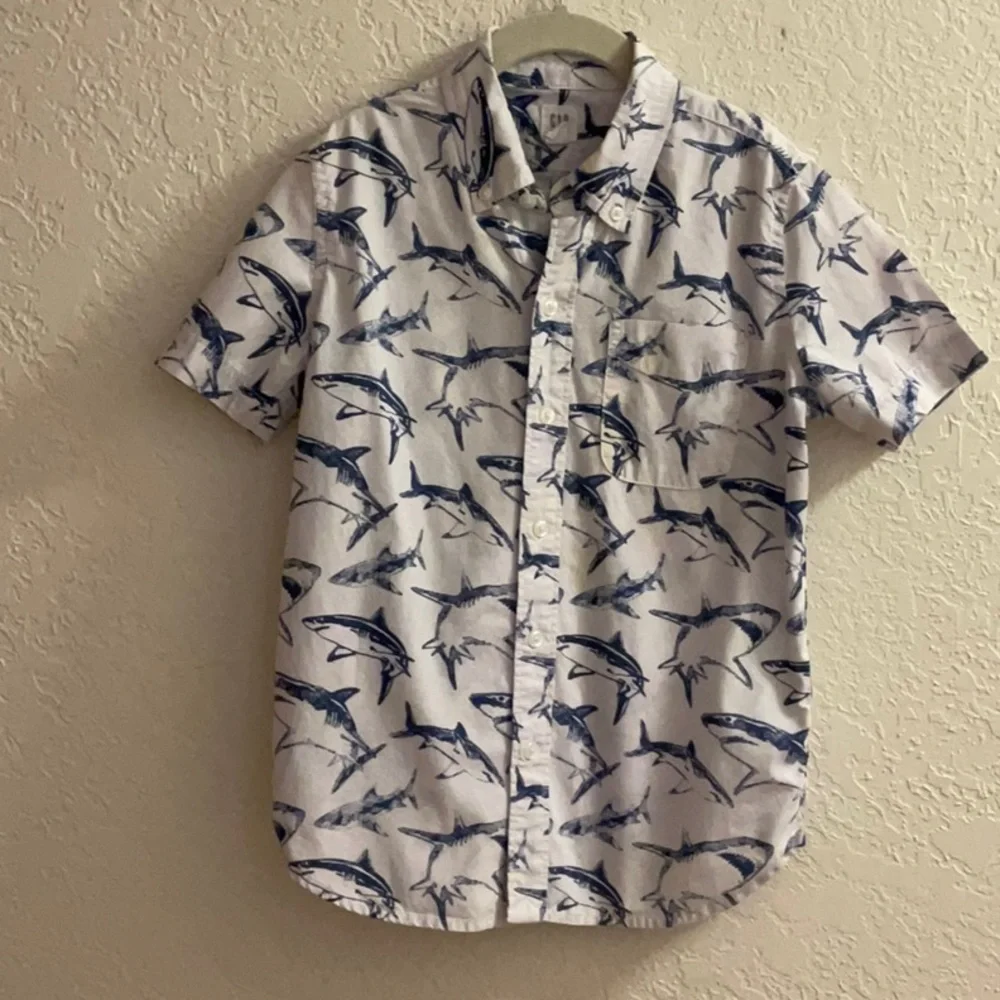 Boy’s Shark Print Shirt - Blue and White